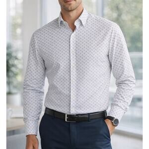 Brooks Brothers Shirt Mens XL White Floral Madison Fit Cotton Luxury Dress